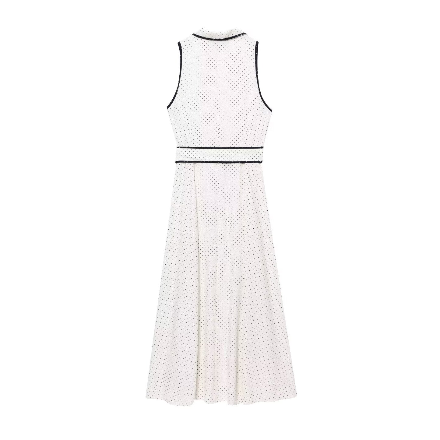 Women's chic fashion with Belt polka dot printed shirt style MIDI dress