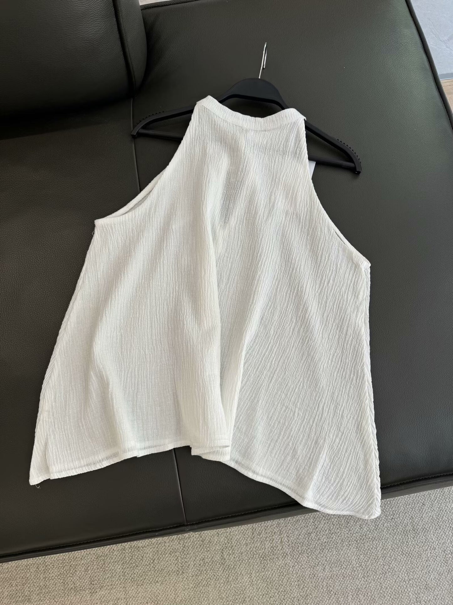 Women's 2025 new fashion linen blend suspender top retro sleeveless women's shirt chic top+Skirts Women's suit