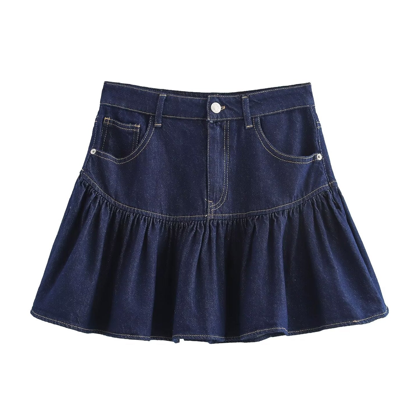 Women's 2025 new fashion side pocket casual wide swing denim mini skirt