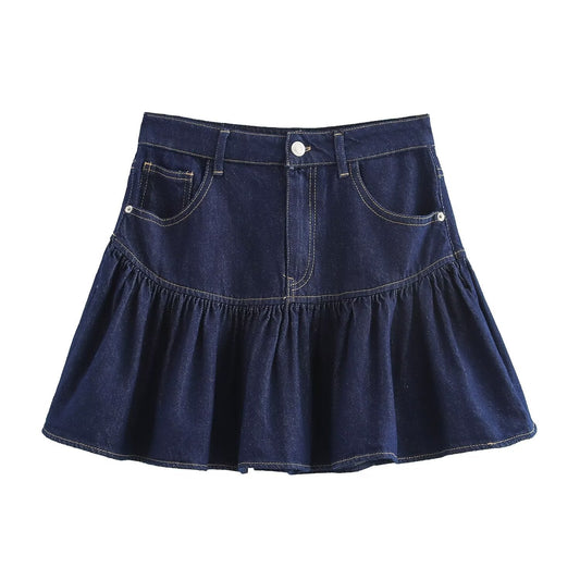 Women's 2025 new fashion side pocket casual wide swing denim mini skirt