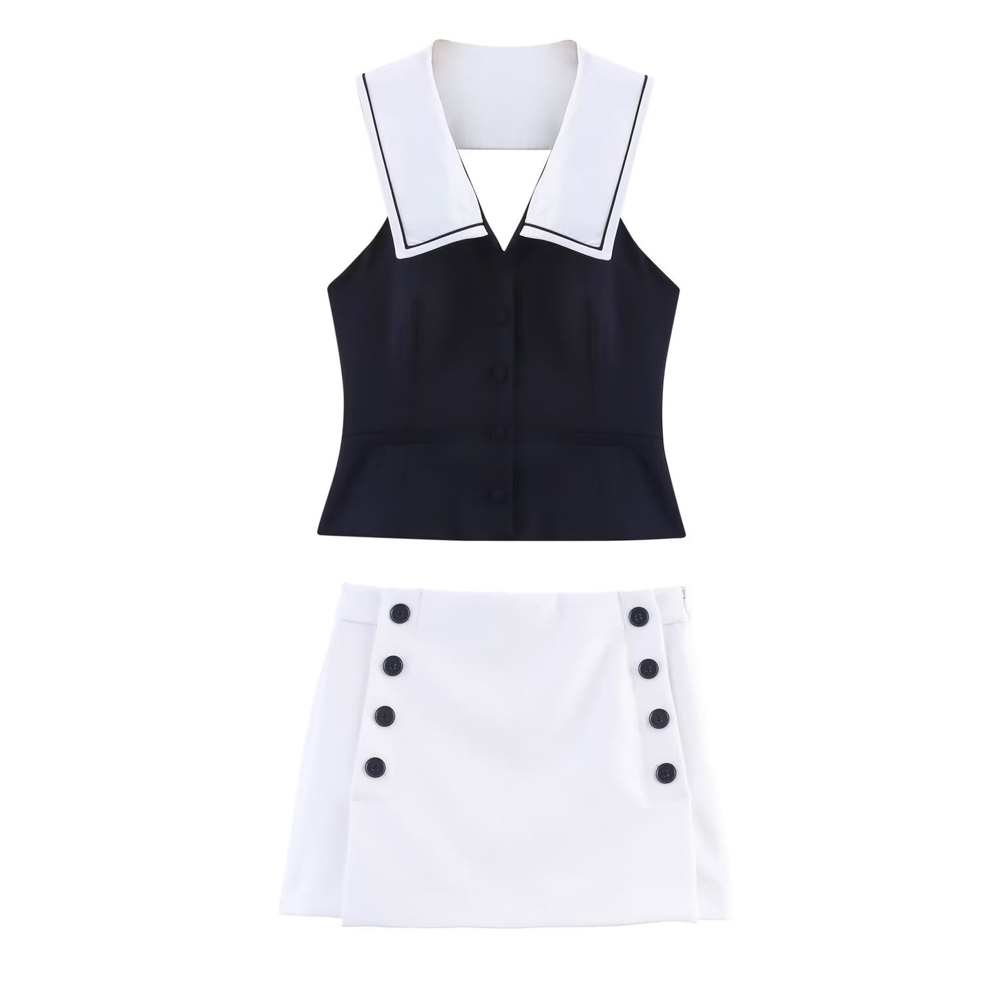 Women's new fashion single breasted vest style top+Shorts Skirts