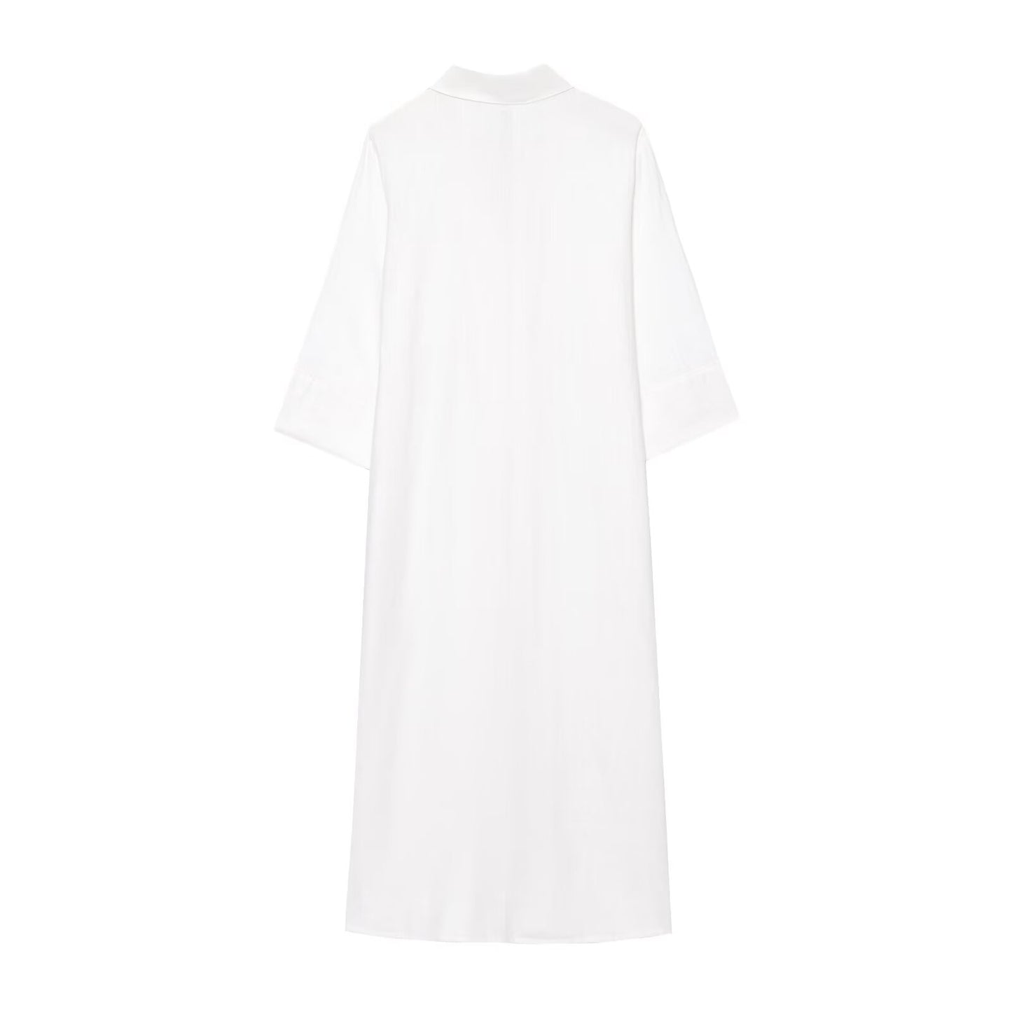 Women's new fashion buckle decoration loose linen blend shirt style MIDI dress