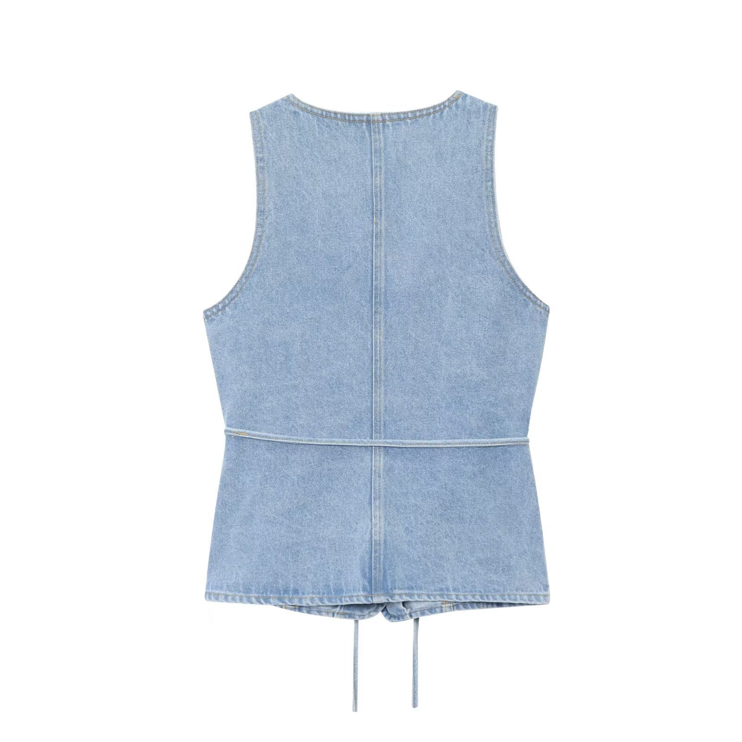 Women's new fashion with Belt sleeveless V-neck denim top+Jeans suit