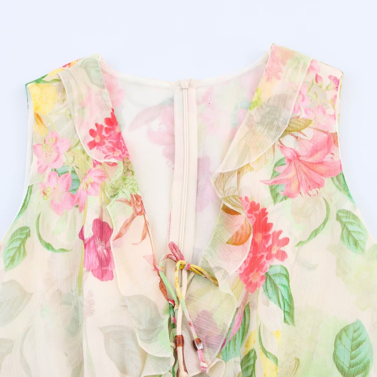 Women's new Fashion open design printed MIDI dress retro sleeveless women's dress