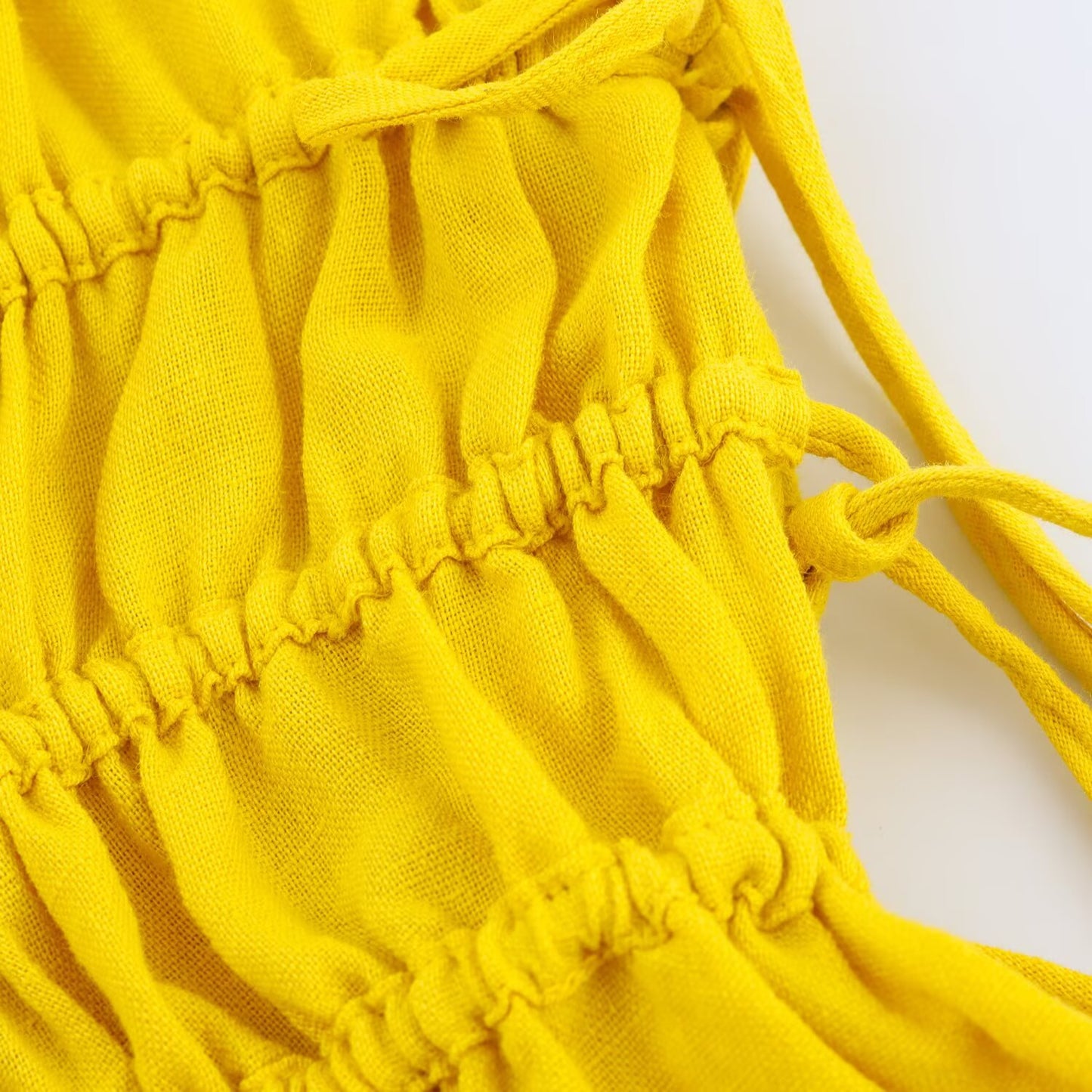 Women's' new fashion wide pleated linen blended suspender MIDI dress