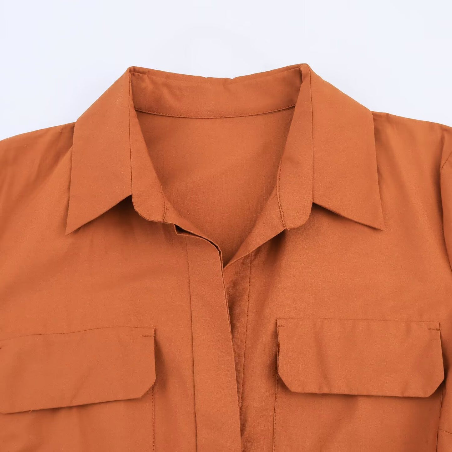 Women's new chic fashion With Belt Poplin shirt style MIDI dress retro short sleeved button up women's dress