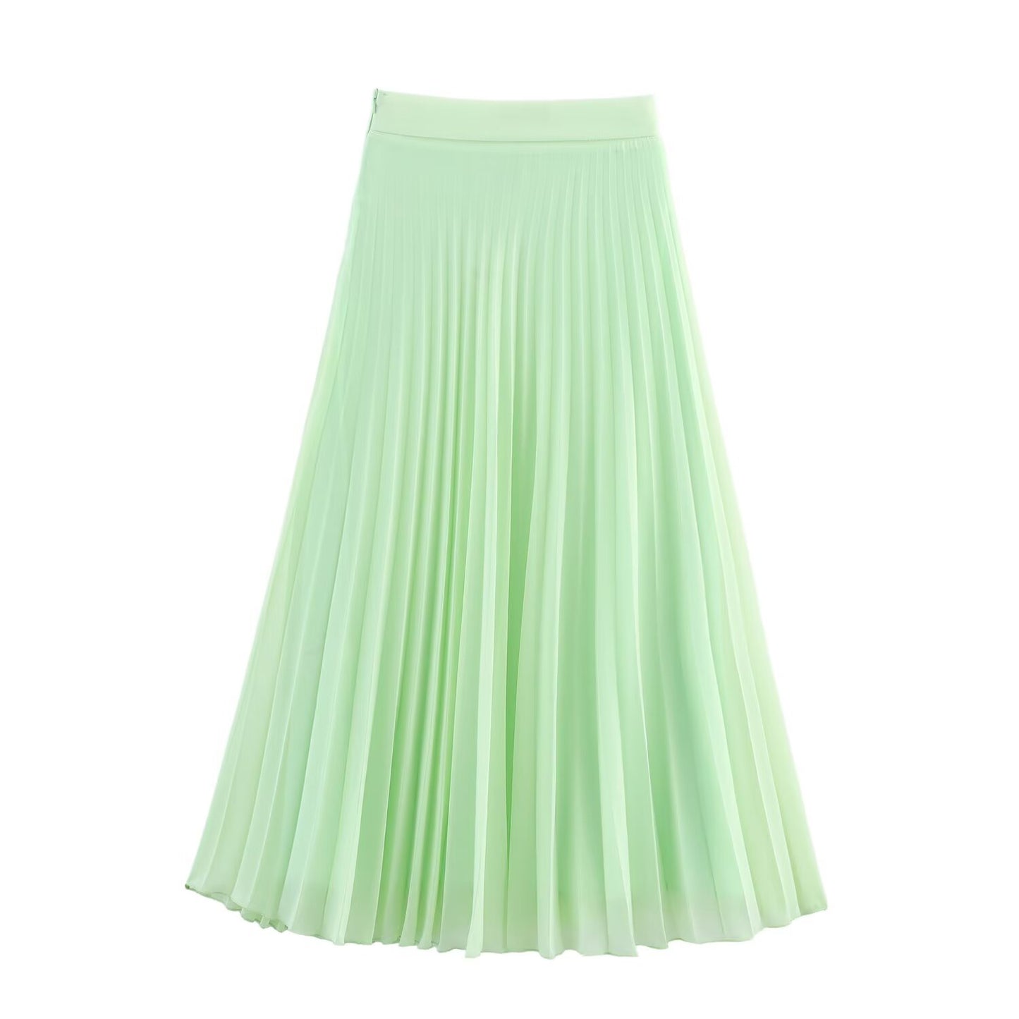 Women's new fashion casual versatile solid pleated MIDI skirt retro high waisted side zipper women's skirt