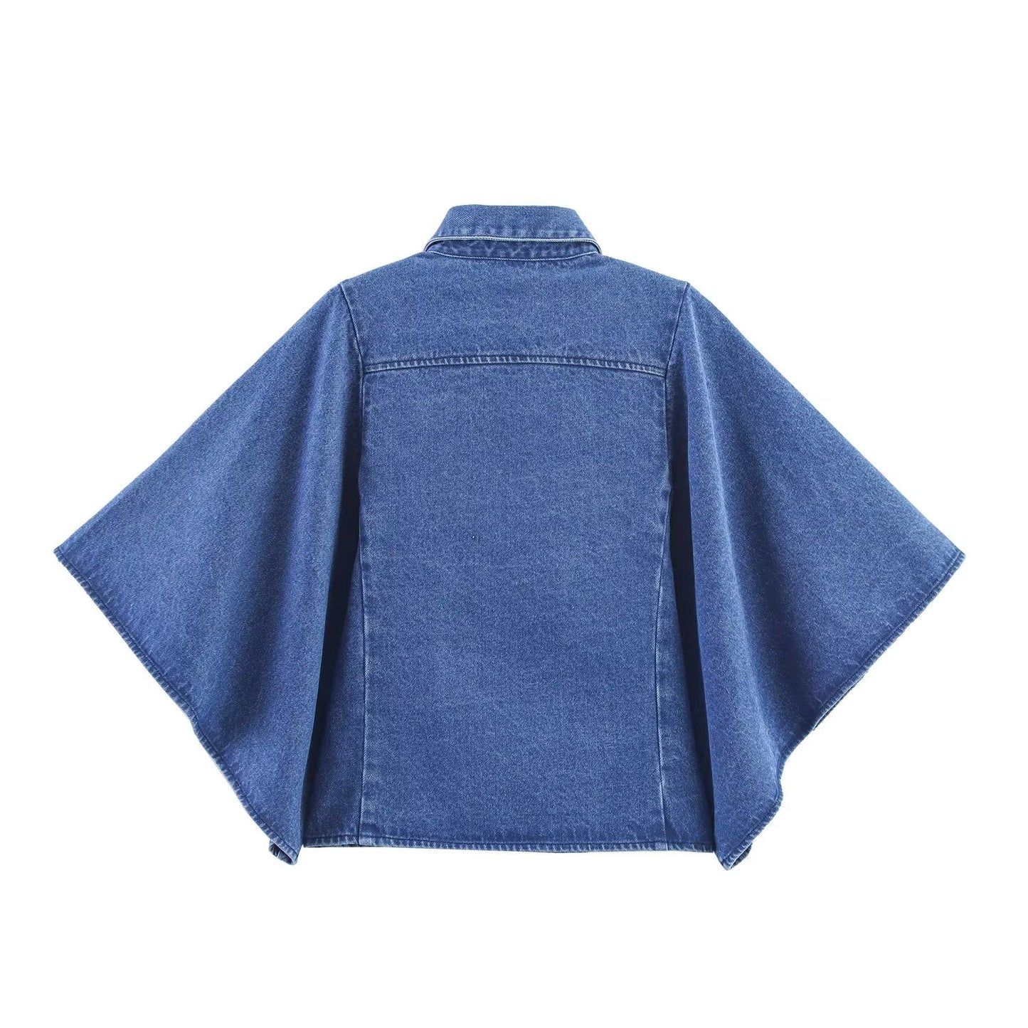 Women's new fashion wide sleeved denim kimono style shirt