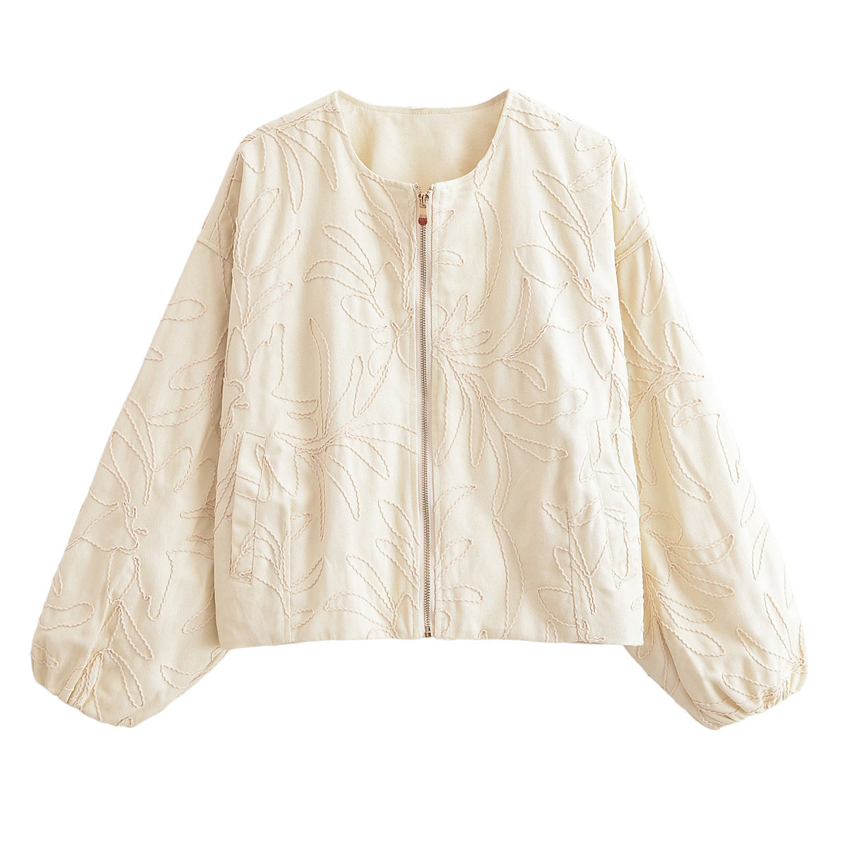 Women's new fashion embroidery decoration short O-Neck long sleeved jacket coat