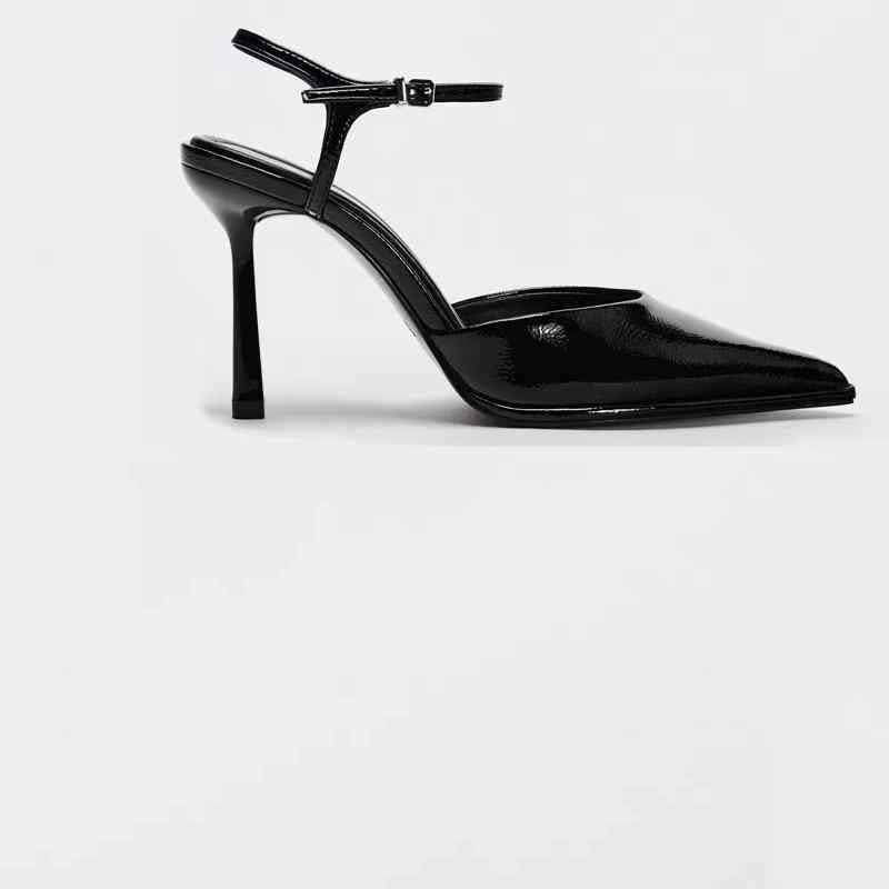 Women's New Fashion Joker Strap Pointed High Heel Open Heel Muller Shoes Hollow Shallow Sandals.