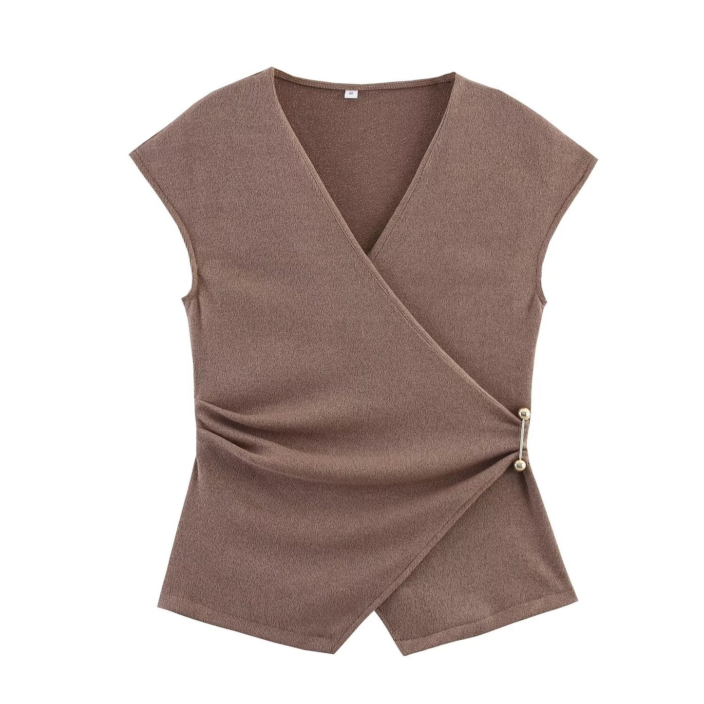 Women's new fashion slim pleated V-neck top+Pants suit