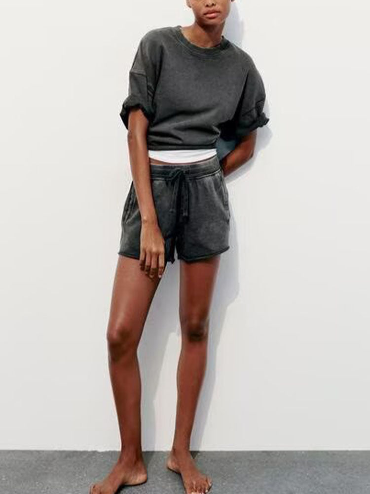 Suit women's 2 pieces 2025 fashion loose short sleeve T-shirt retro women+shorts women's suit