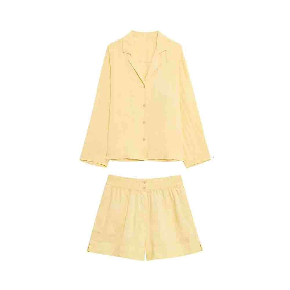 Women's new fashion casual Button-up shirt long sleeved linen blend shirt+Shorts Women's suit