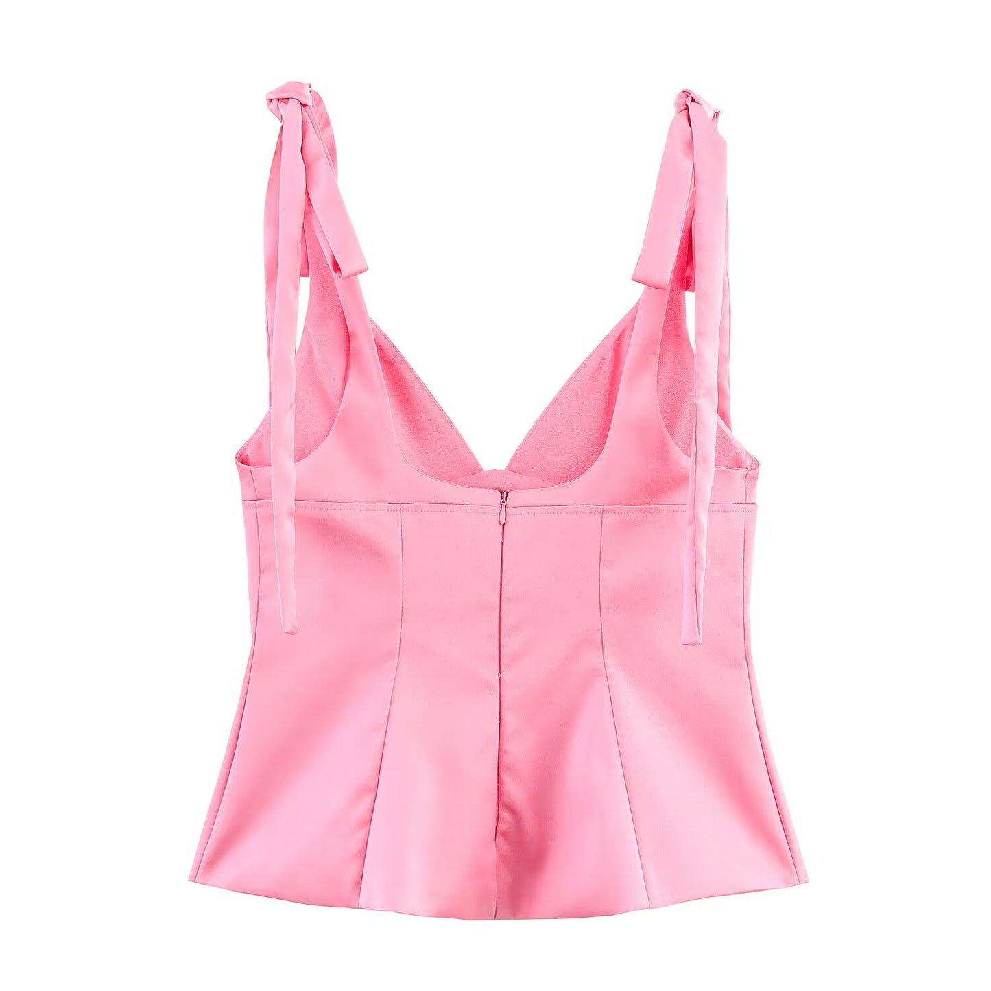 Women's' New Fashion bow shoulder strap Design slim satin texture V-neck top