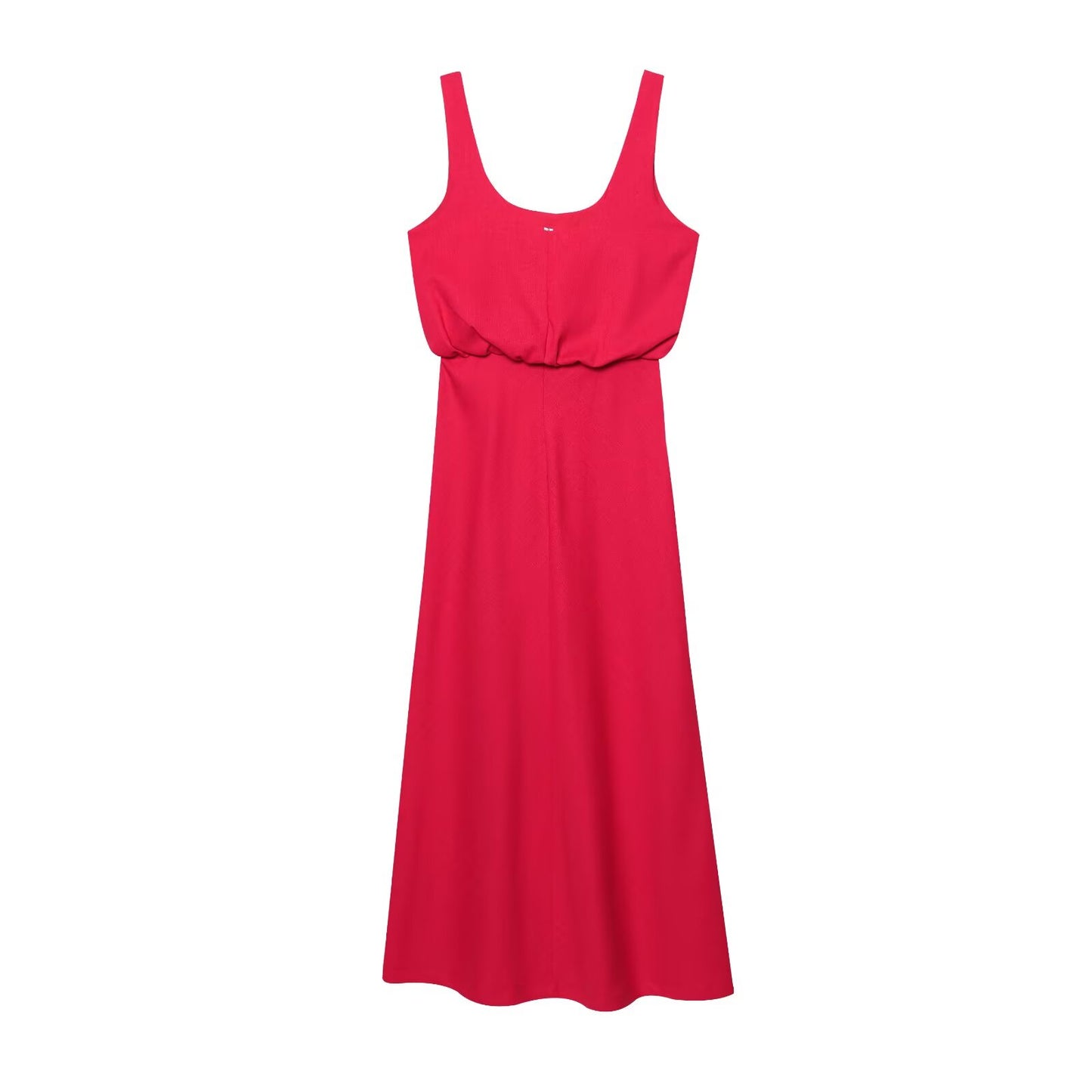 Women's new fashion waist pleated design sleeveless backless MIDI dress