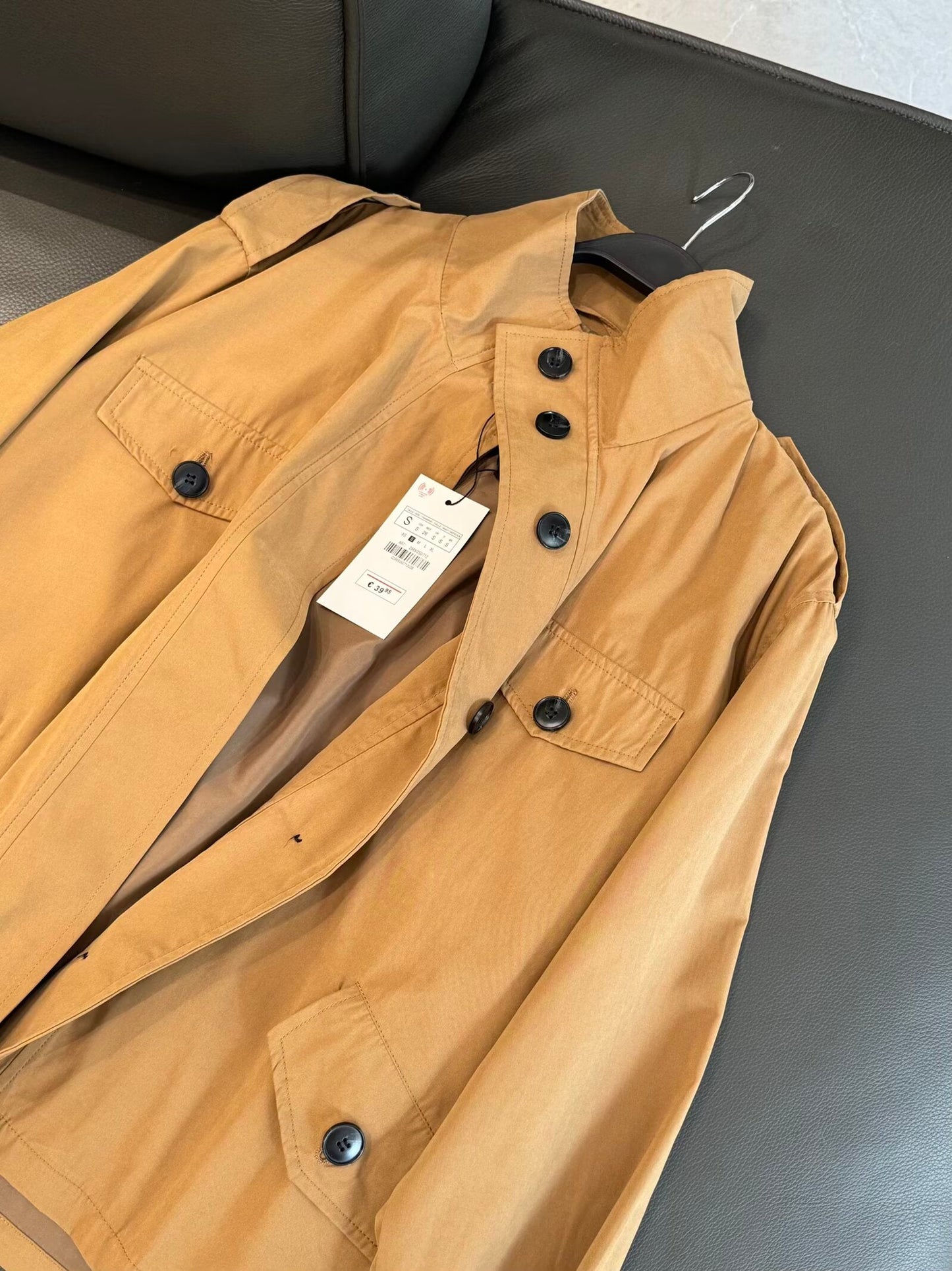 Women's new fashion with Belt short retro stand collar Windbreaker coat