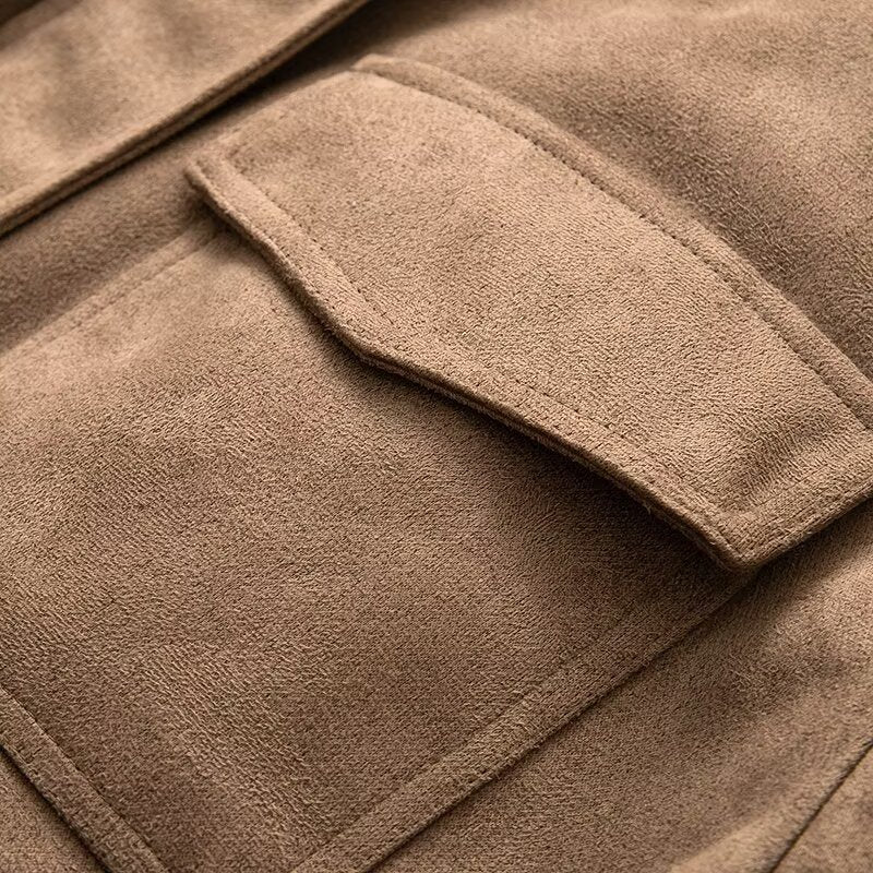 Women's New pocket decoration suede texture Faux Leather jacket