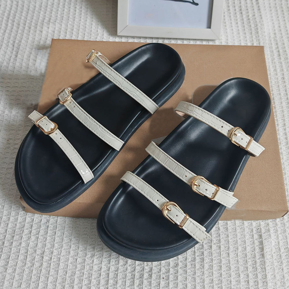Women's New Fashion Casual Joker Comfortable Wearing Three Buckle Slippers Fashion Joker Platform Sandals.
