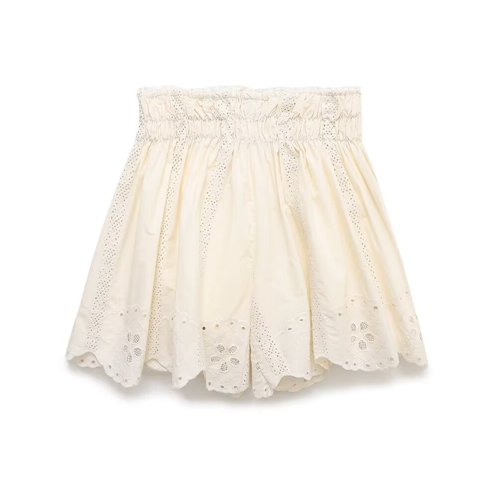 2025 Women's fashion Hollow embroidery suspender top+shorts suit