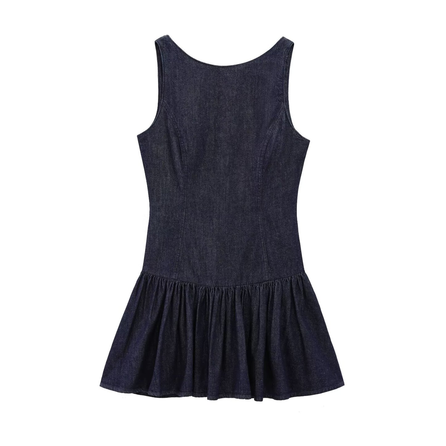 Women's new fashion layered decoration backless denim effect mini dress