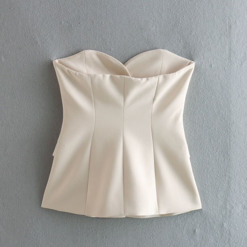 Women's new fashion slim single breasted lingerie style strapless vest+Pants suit