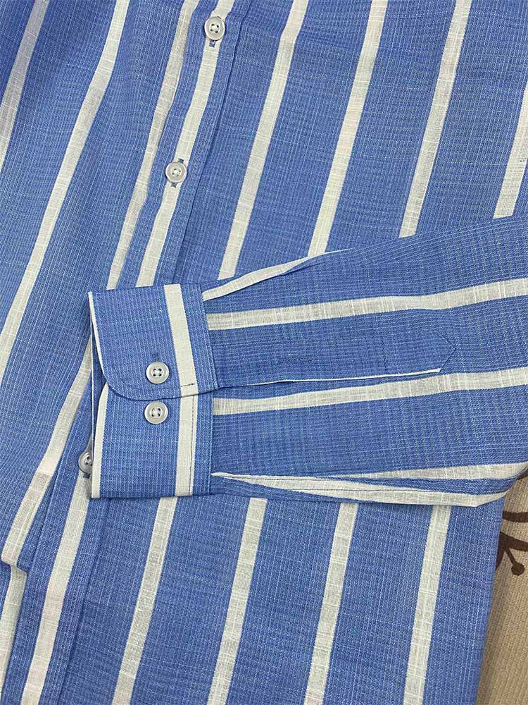 Women's new fashion Joker embroidered slub cotton striped lapel loose long sleeve shirt top.