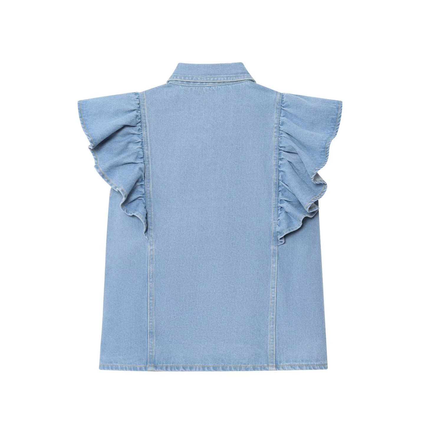 Women's new fashion layered decoration sleeveless denim shirt