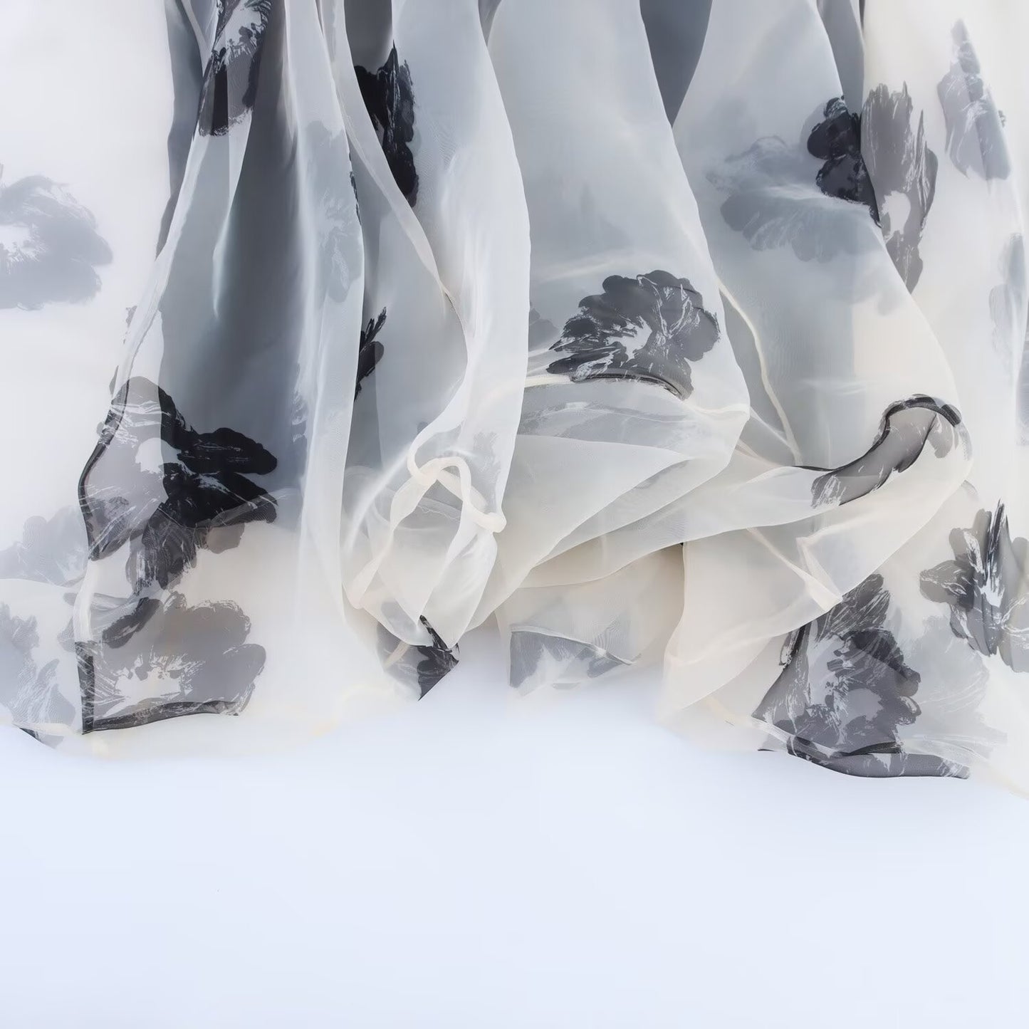 Women's' New Fashion sleeveless transparent stiff yarn printed strapless MIDI dress