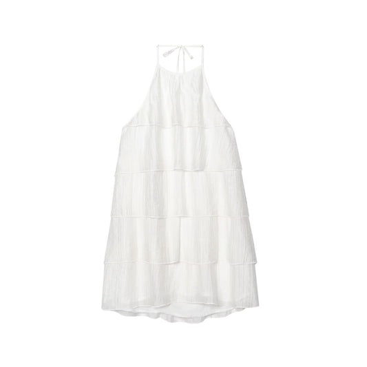 Women's new fashion layered decoration sleeveless backless hanging neck mini dress