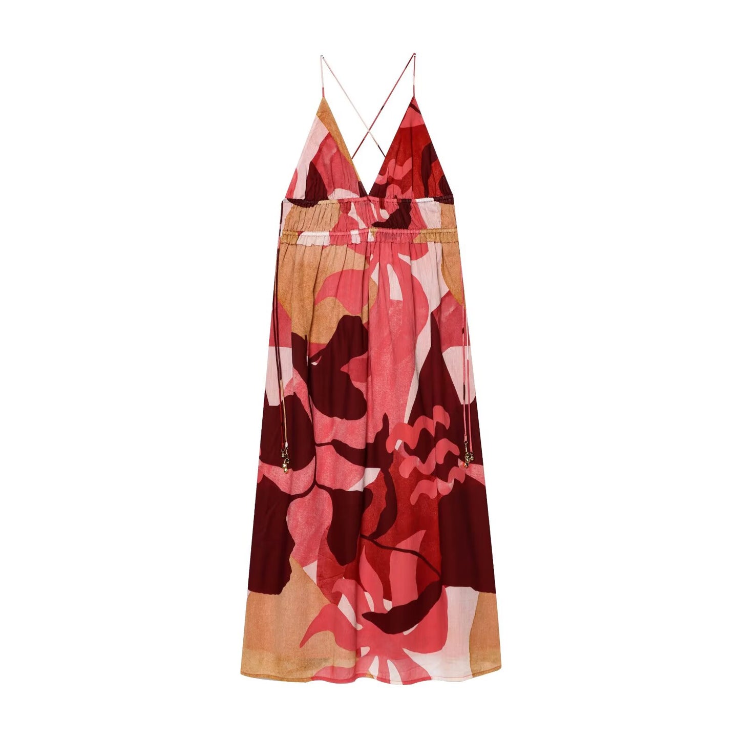 Women's new fashion printed backless sleeveless suspender MIDI dress