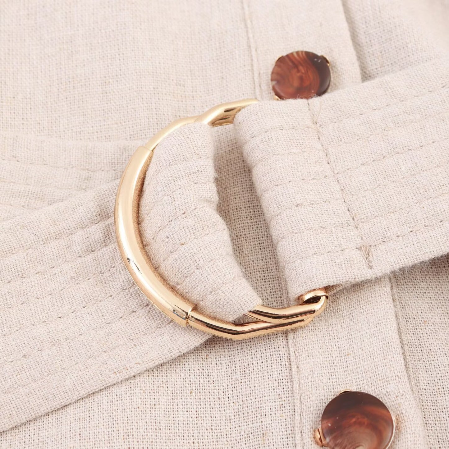 Women's New Chic Fashion With Belt Linen Blended Mini Dress Retro Short Sleeve Button up Women's Dress