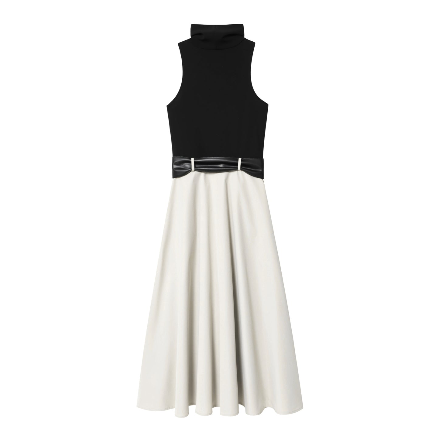 Women's New Fashion With Belt Sleeveless Splicing Midi Dress