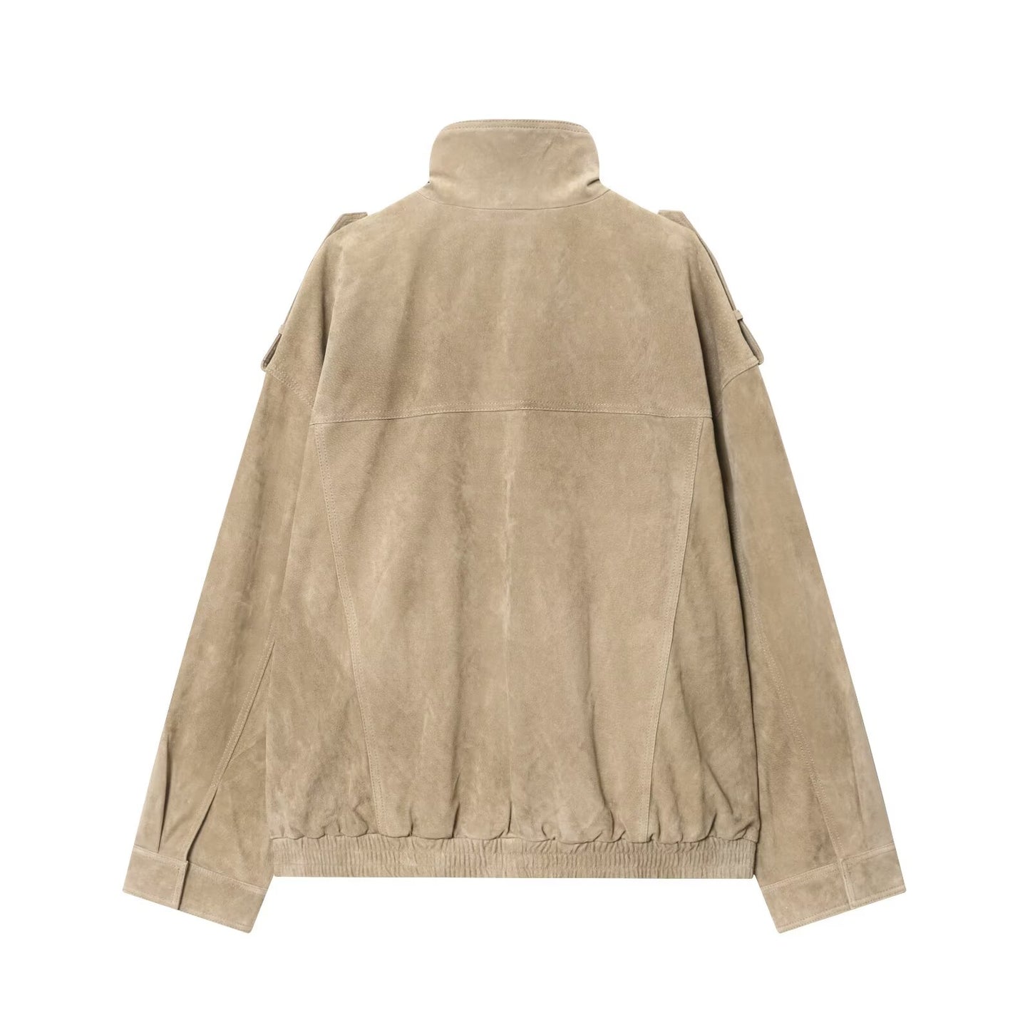 Women's new fashion loose stand collar suede textured leather jacket