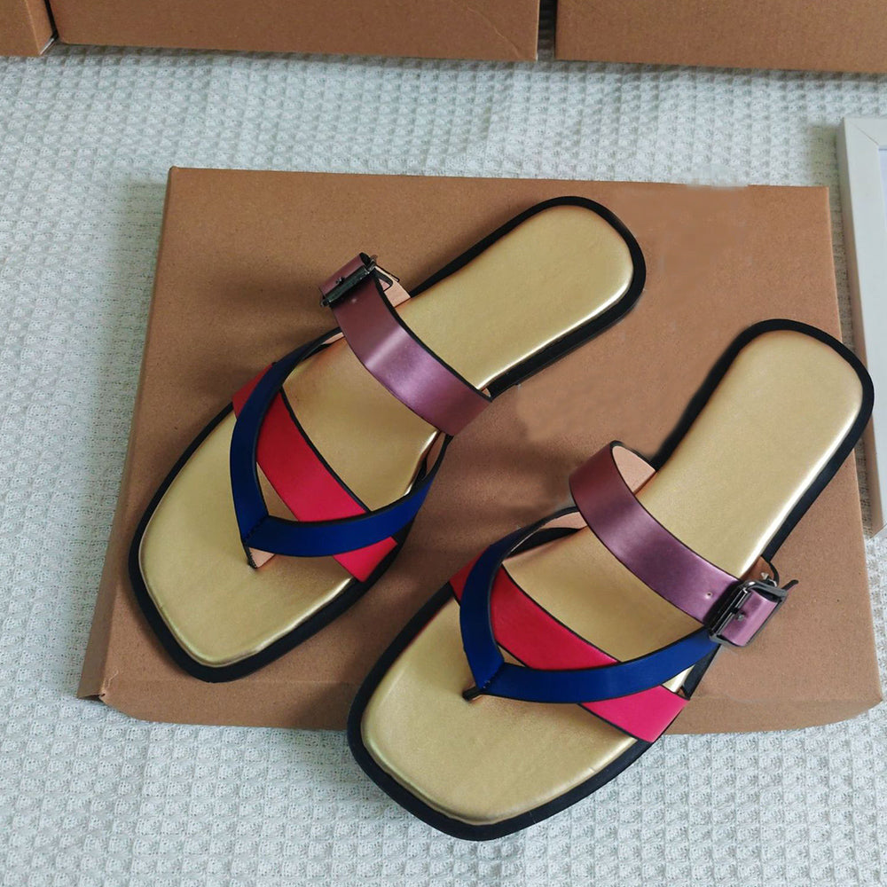 Women's New Fashion Casual Joker Flat-bottomed Comfortable Wearing Flat-bottomed Slippers Flip-flops Sandals.