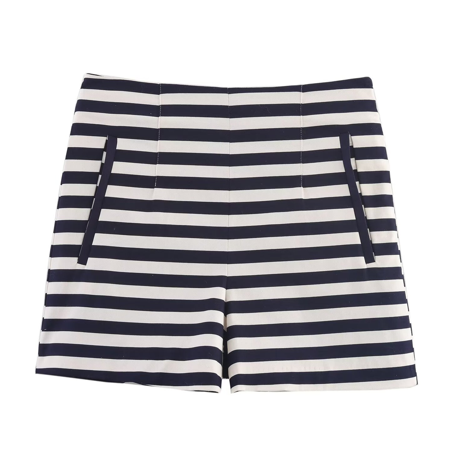 Women's chic Fashion side pocket high waist casual striped shorts