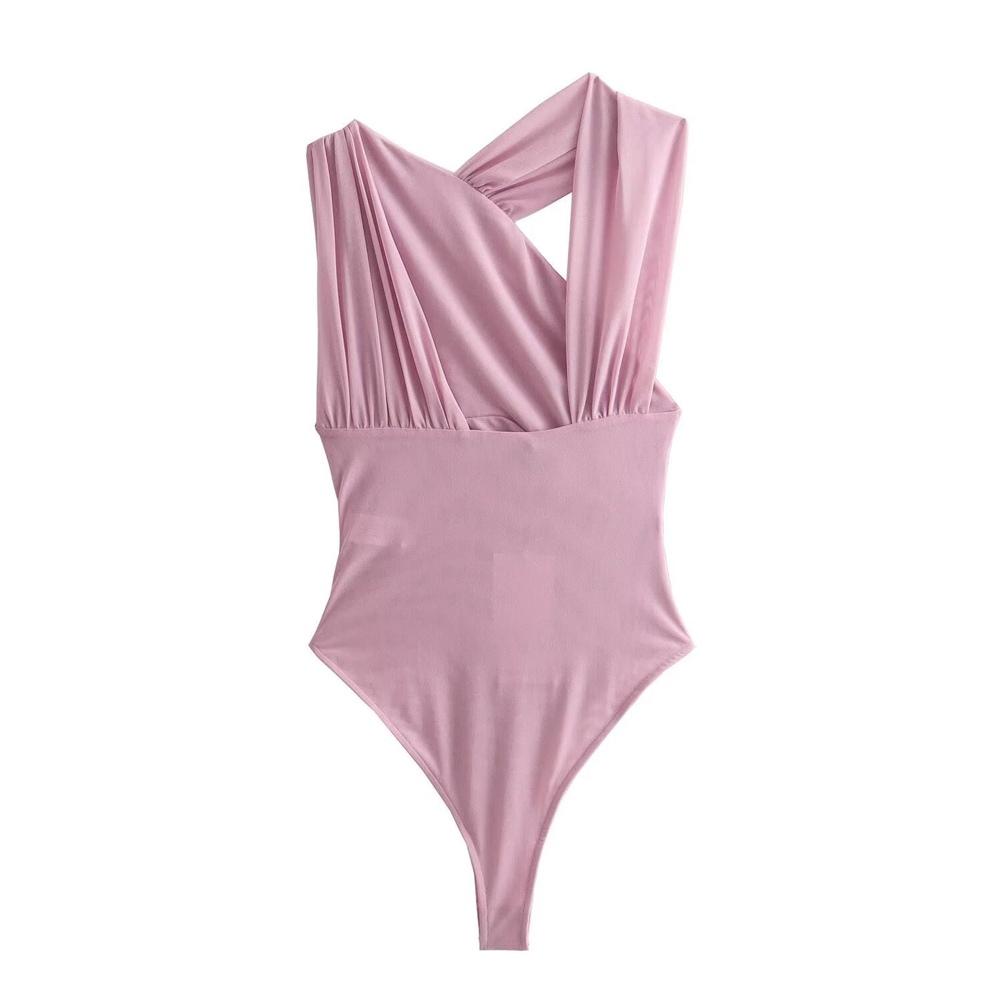 Women's 2025 new fashion tight pleated Printed tulle bodysuit