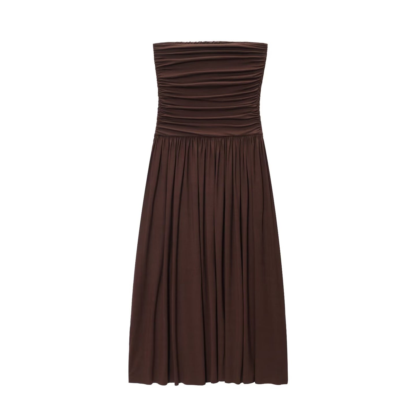 Summer women's fashion vacation style strapless pleated MIDI dress