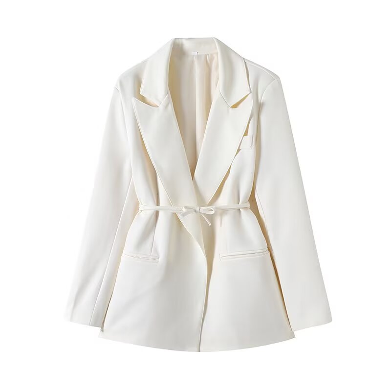 Ladies' new fashion with Belt loose casual lapel suit coat retro long sleeved women's coat chic top+Pants Women's suit