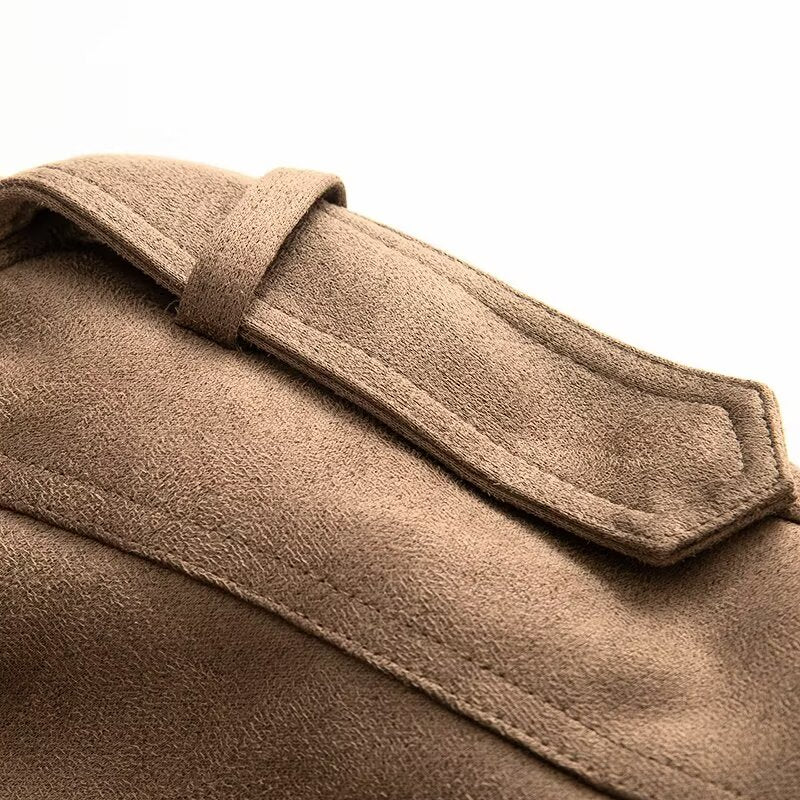 Women's New pocket decoration suede texture Faux Leather jacket