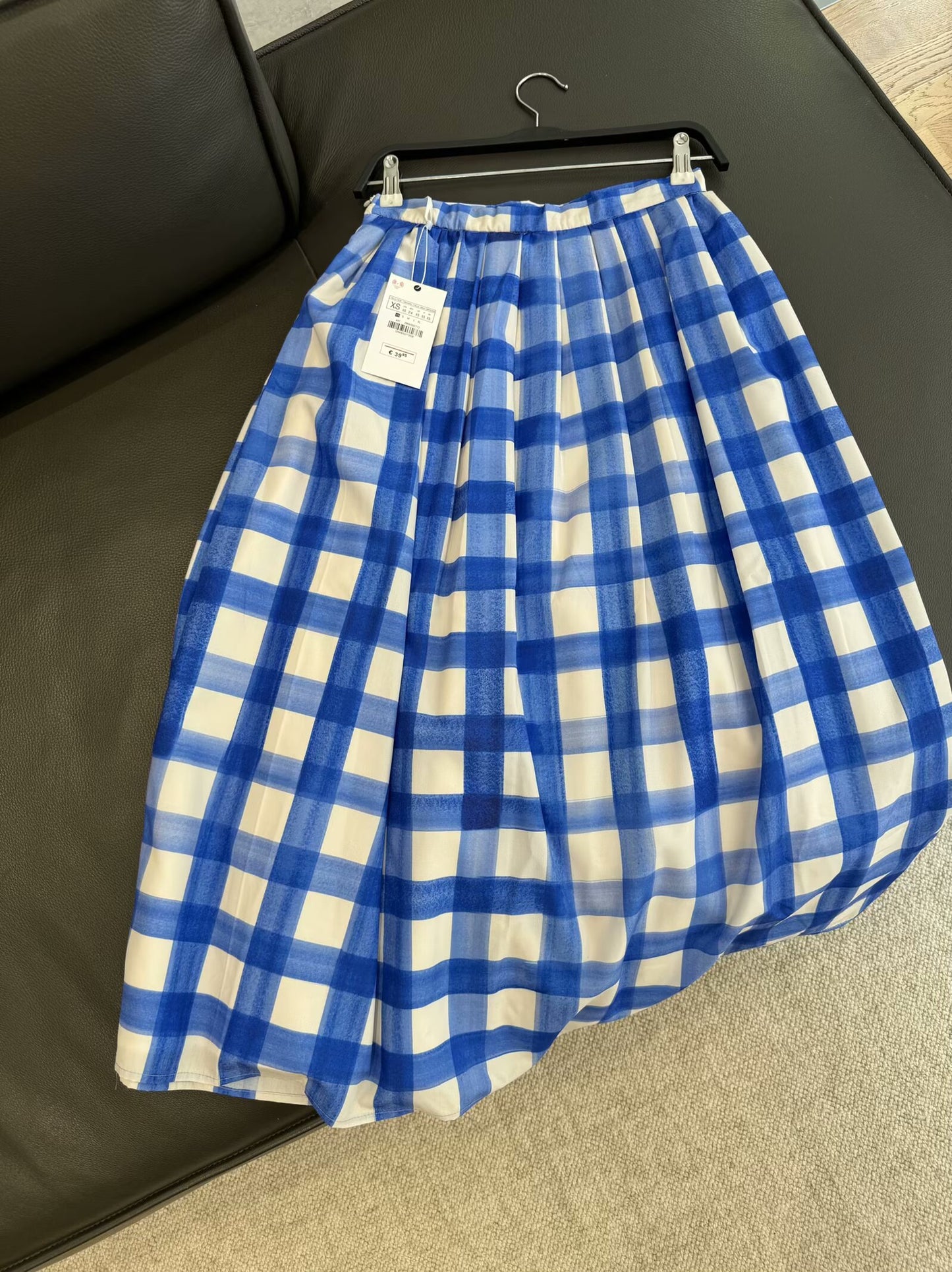 Women's new fashion A-line hem loose cotton mid waist plaid MIDI skirt retro zipper women's skirt
