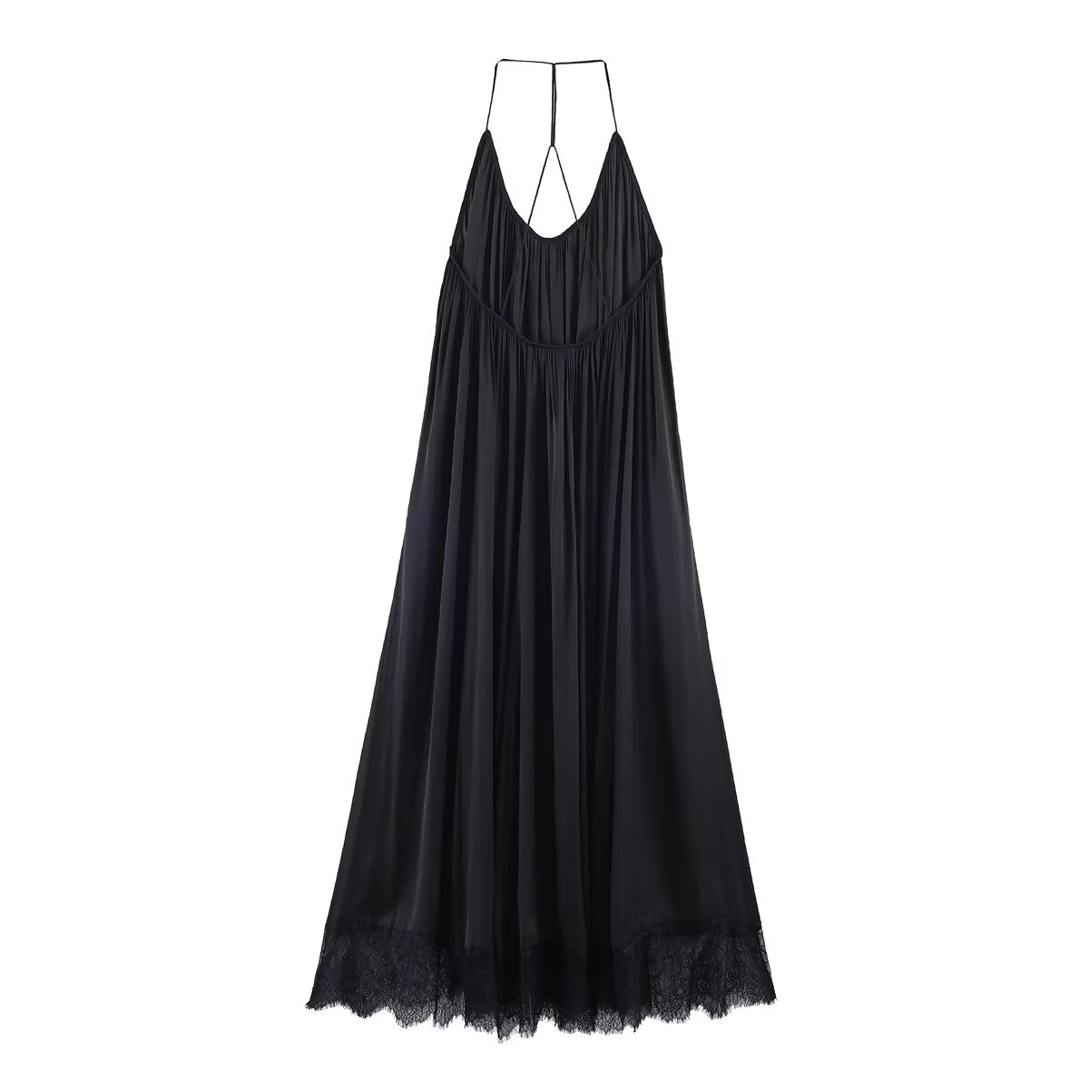 Women's satin textured hanging neck collar dress