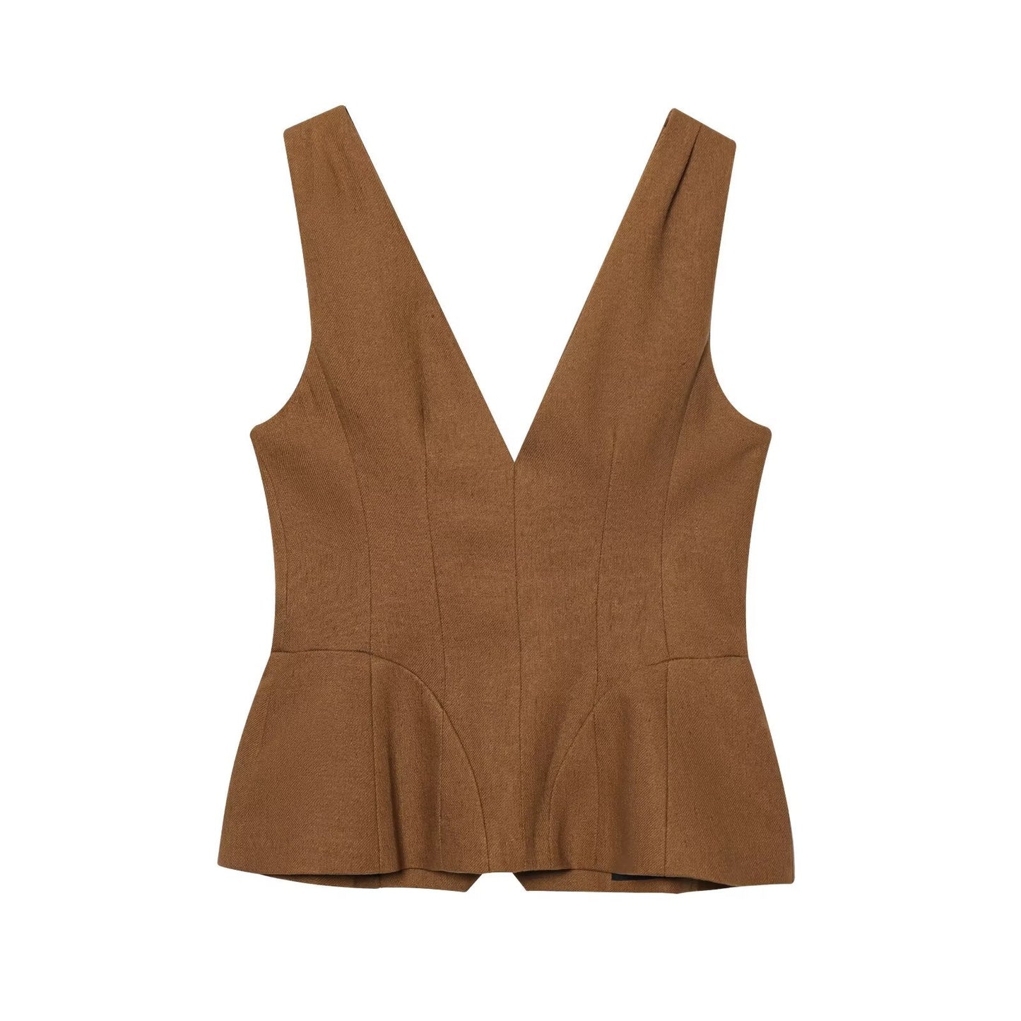 Women's new fashion slim single breasted linen blended V-neck vest