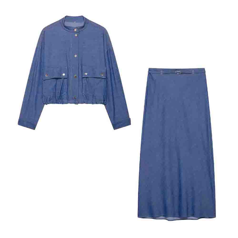 Women's new fashion short single breasted denim flying jacket coat+Skirts Women's suit