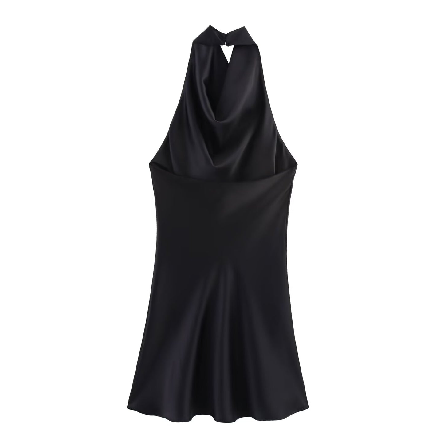 Women's 2025 new fashion sleeveless satin texture hanging neck mini dress