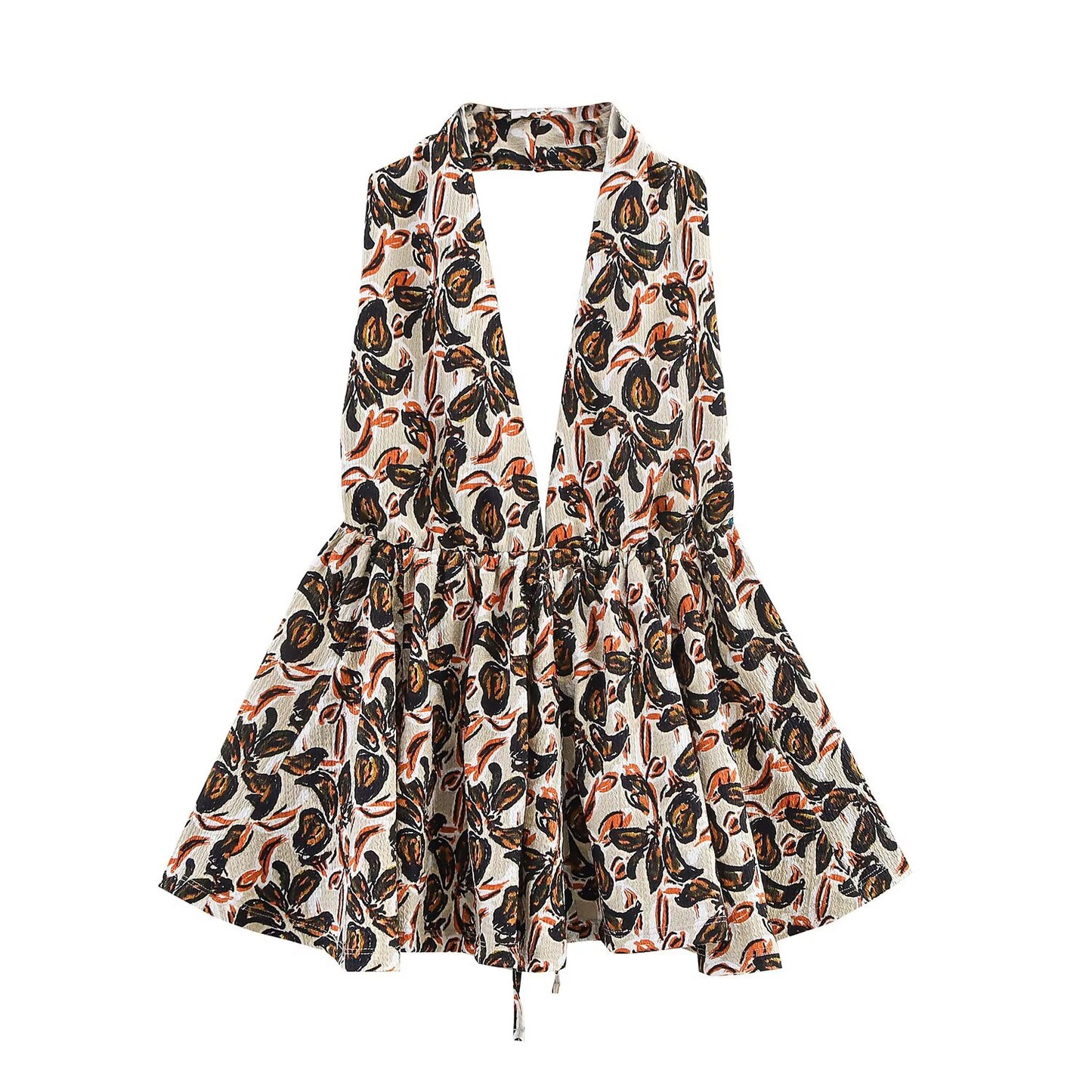 Women's new fashion sleeveless backless printed halter neck top+Pants Women's suit