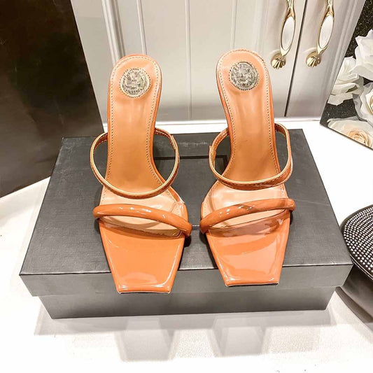 Women's New Temperament Joker Square Toe Letters with Design High-heeled Sandals.