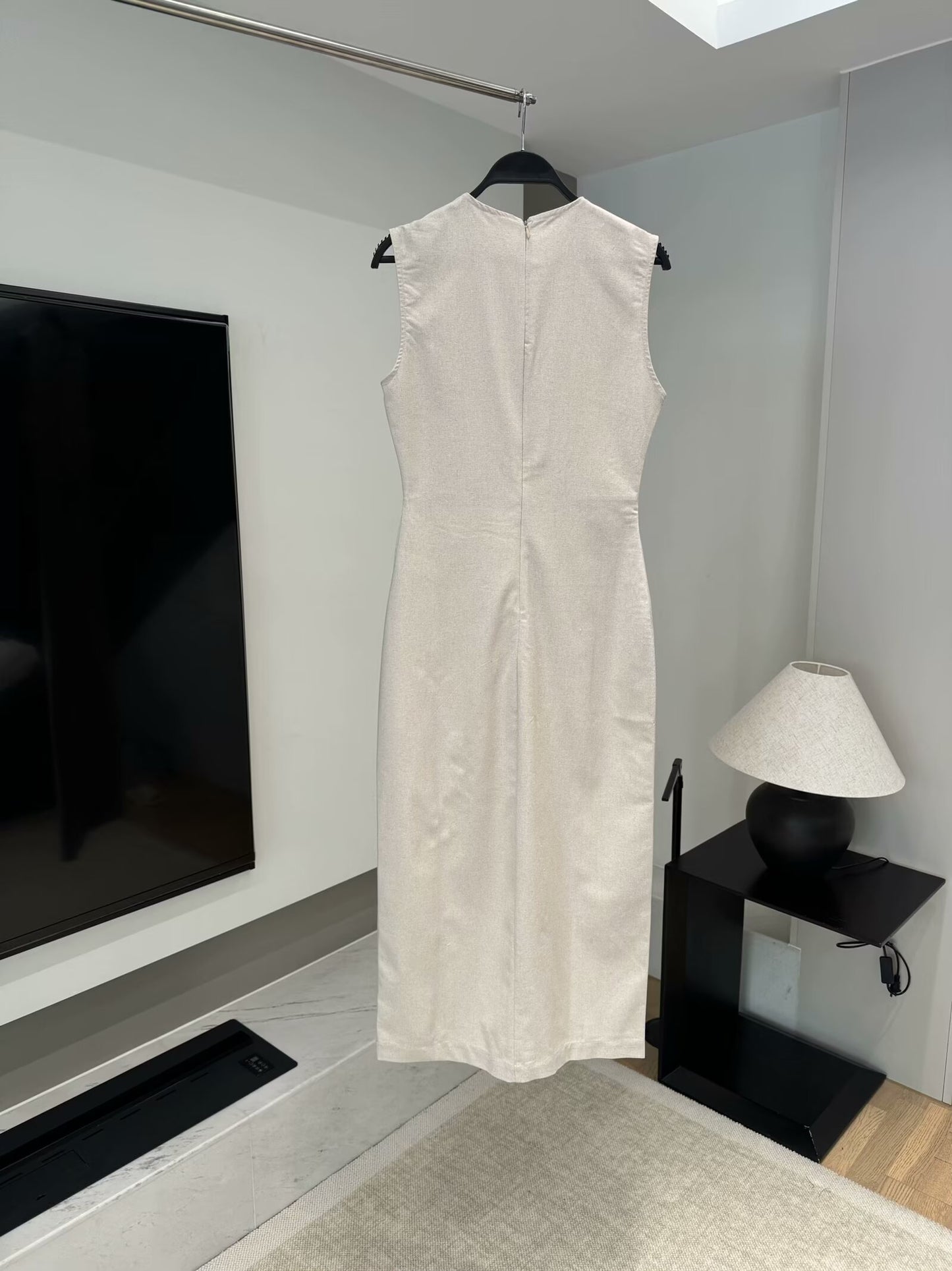 Women's New Fashion Sleeveless Single breasted Linen Blended Midi Dress