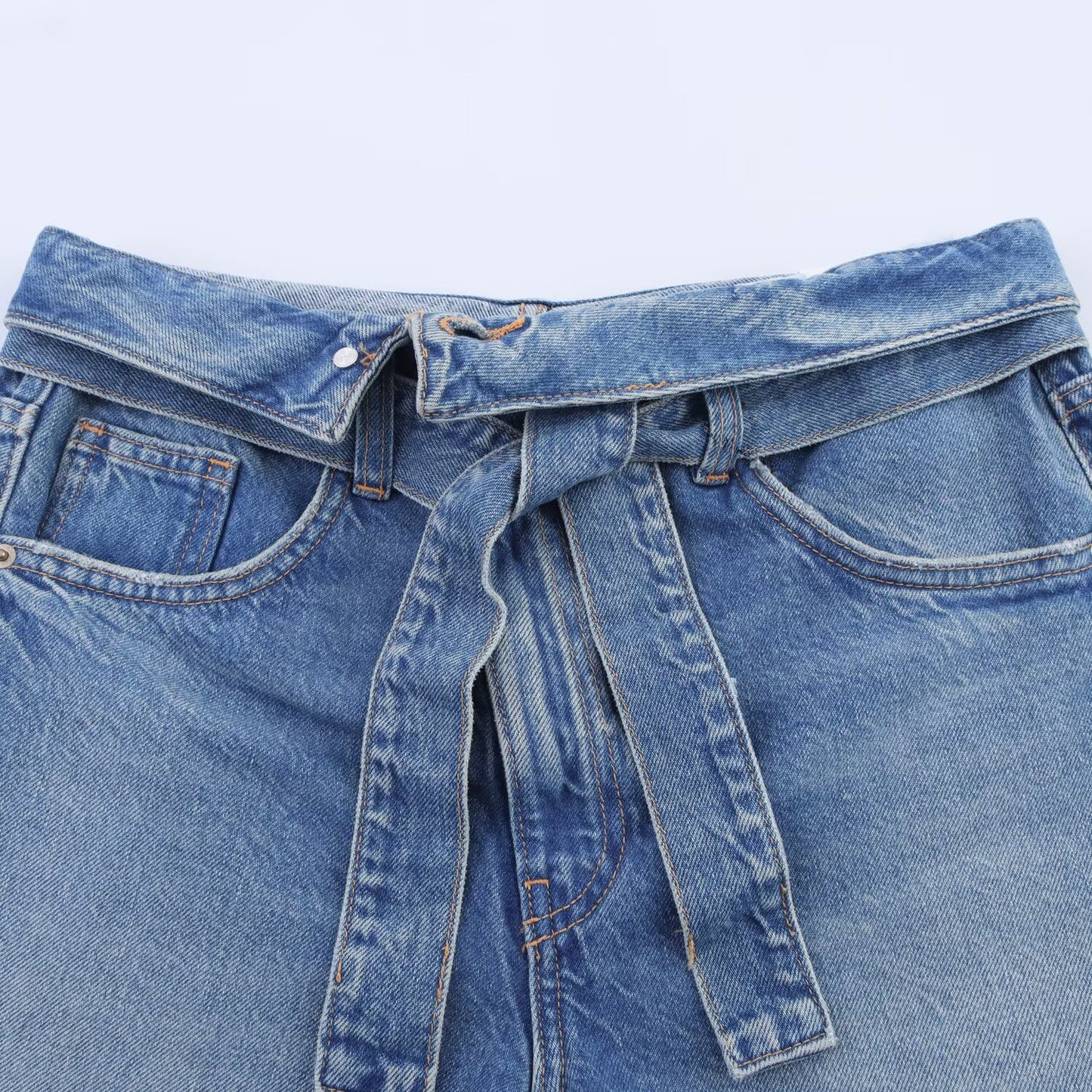 Women's New Fashion With Belt Casual Side Pocket High Waist Denim Shorts