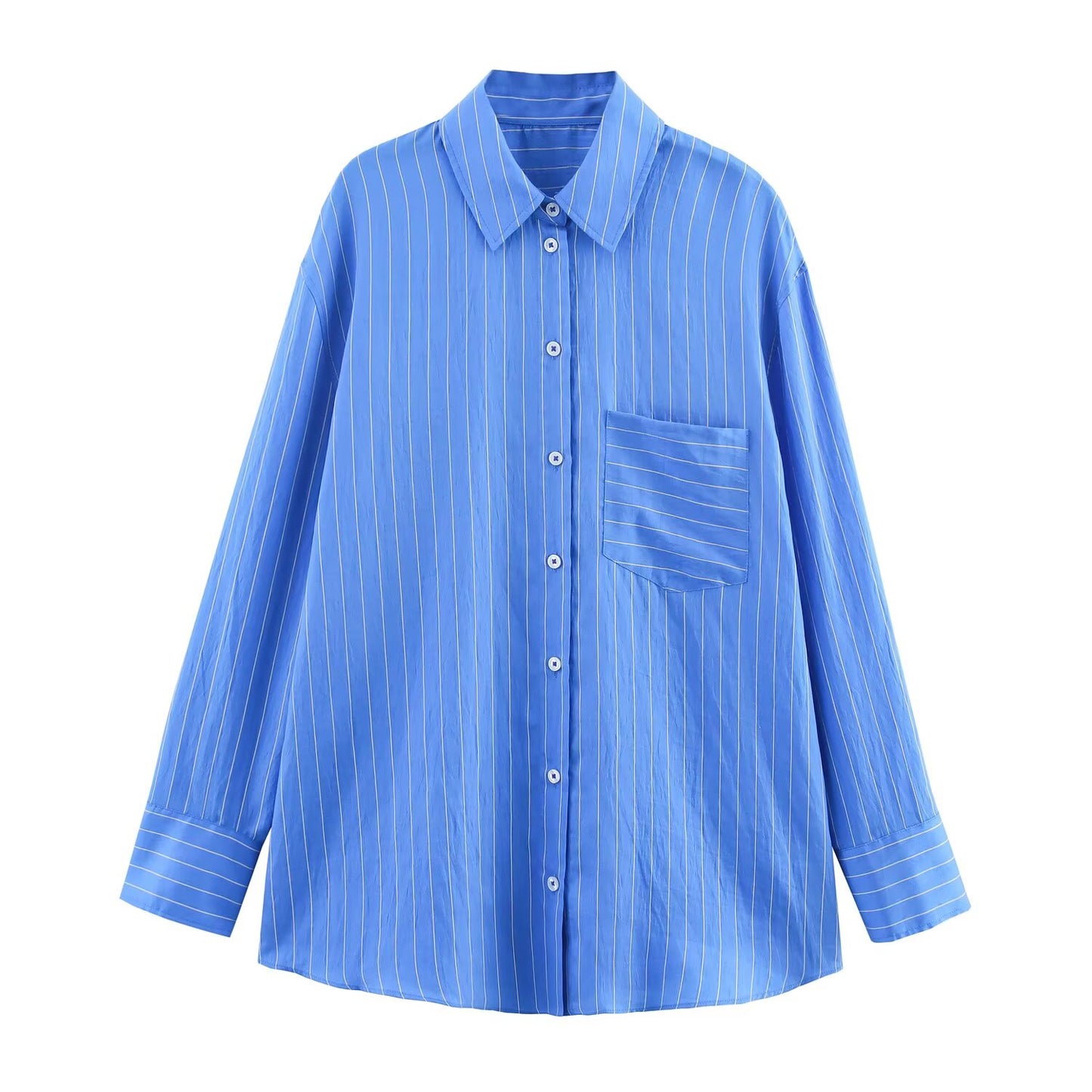 Women's new fashion loose single breasted striped shirt retro long sleeved button up women's shirt+Pants Women's suit