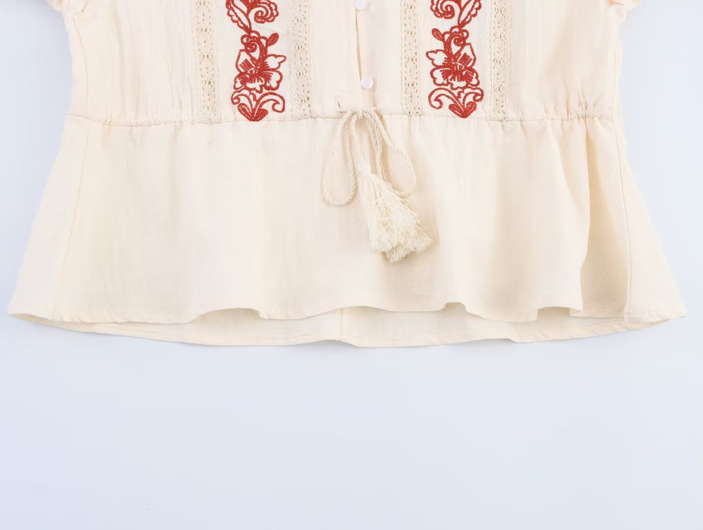 Ladies' 2025 new fashion loose lace up casual long sleeved embroidered shirt